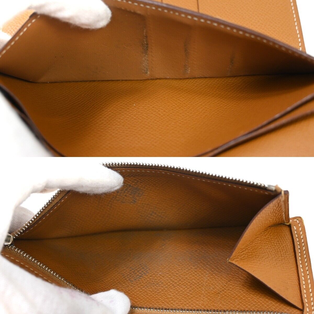 HERMES Logo Bearn Long Trifold Wallet Purse Chevre Leather Brown France 36GA820