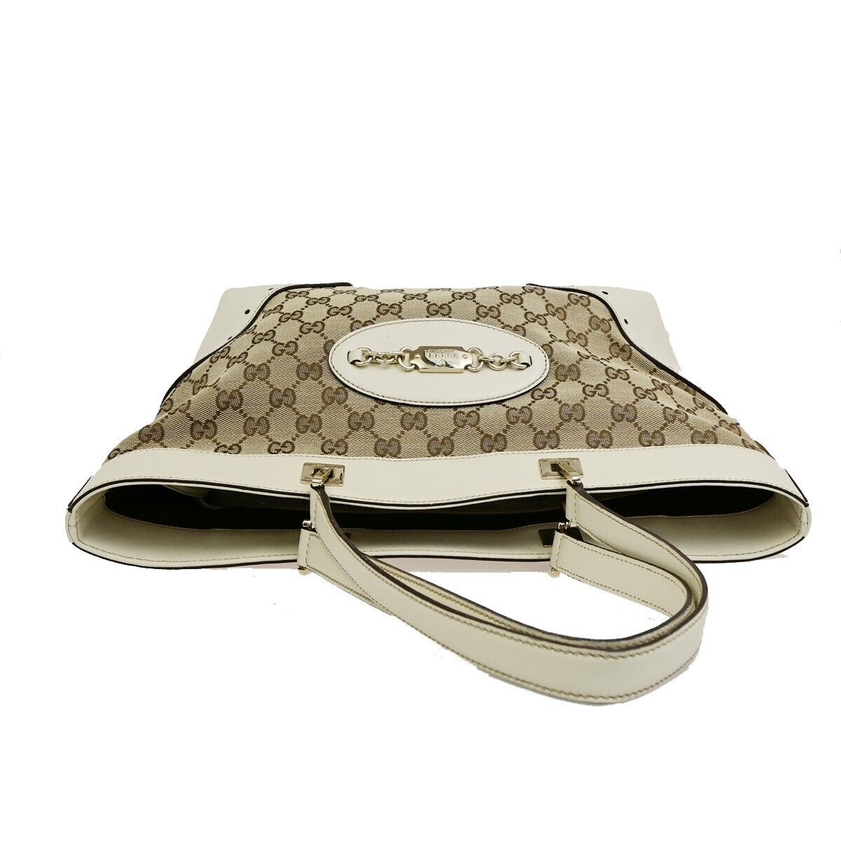 GUCCI Logo GG Pattern Shoulder Bag Canvas Leather Brown White GHW 76EE101