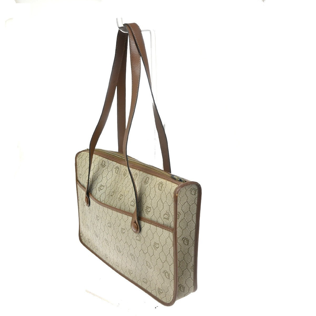 CHRISTIAN DIOR Logo Honeycomb Shoulder Hand Bag PVC Leather Beige GHW 62CA527