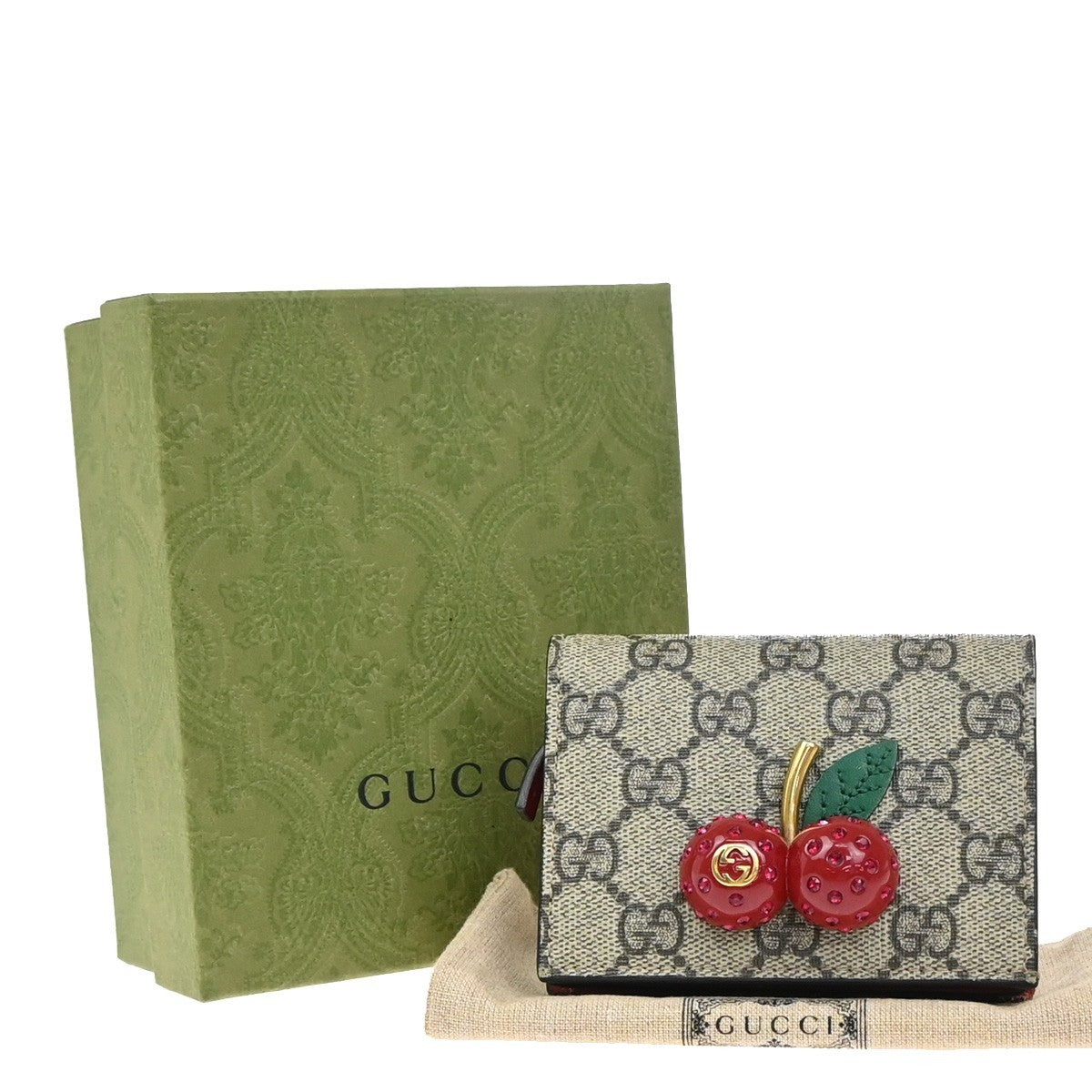 GUCCI Logo Cherry GG Pattern Compact Wallet Supreme Leather Brown 65EF797