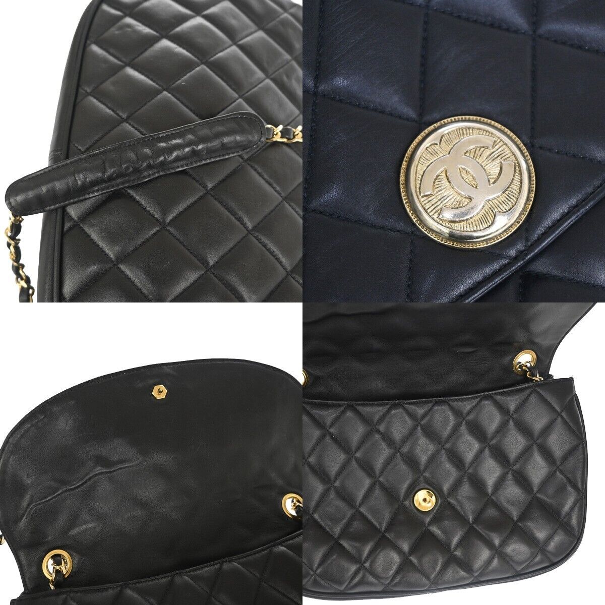 CHANEL CC Logo Matelasse Chain Shoulder Bag Leather Black GHW Italy 620LC413
