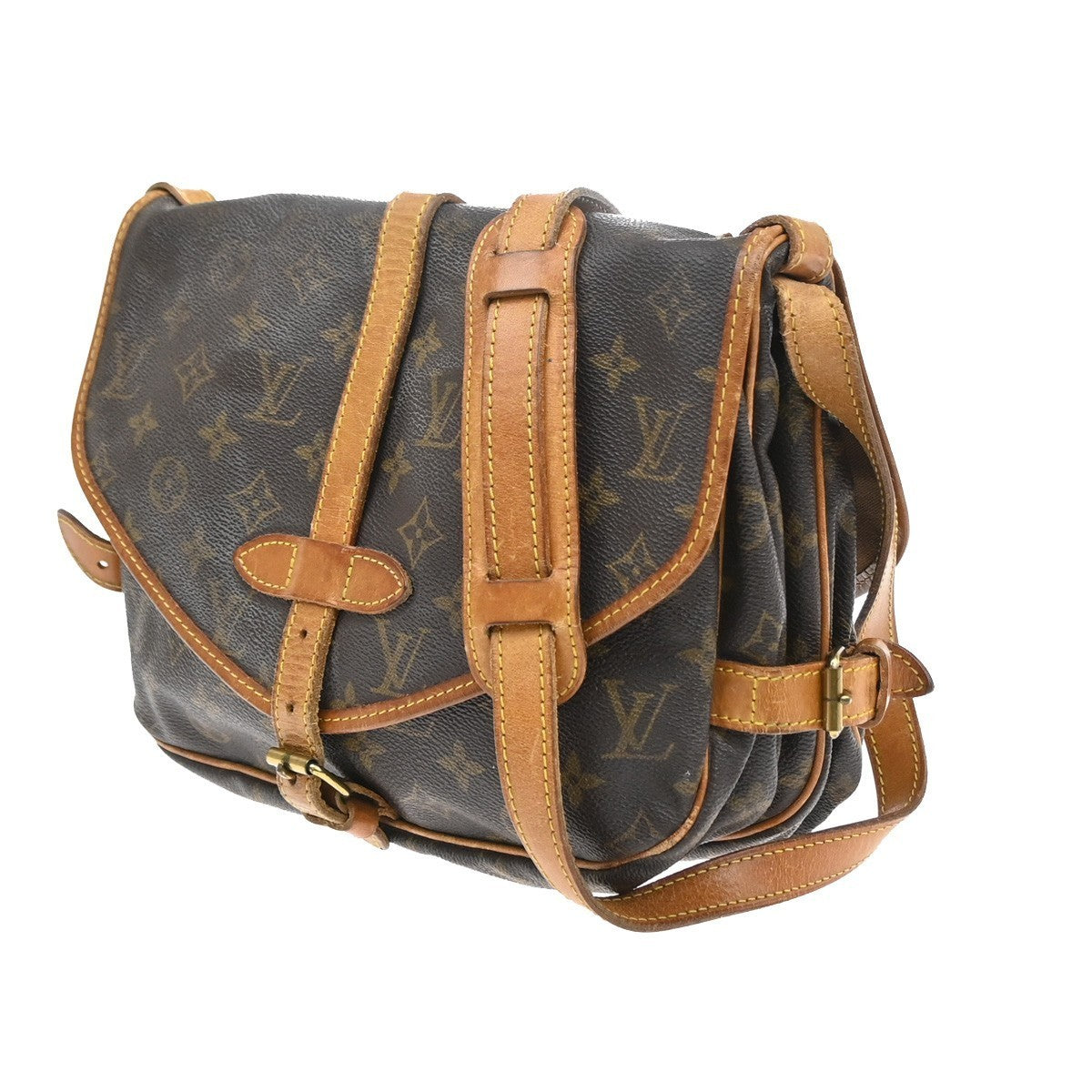 LOUIS VUITTON Logo Saumur 30 Shoulder Bag Monogram Leather Brown M42256 82SA119