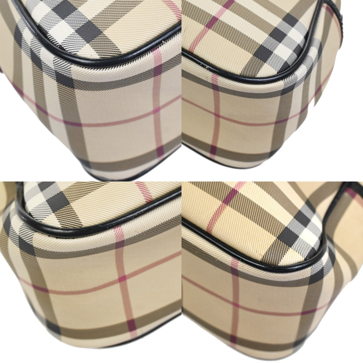 BURBERRY Logo Nova Check Pattern Hand Bag PVC Leather Black Beige SHW 31KD025