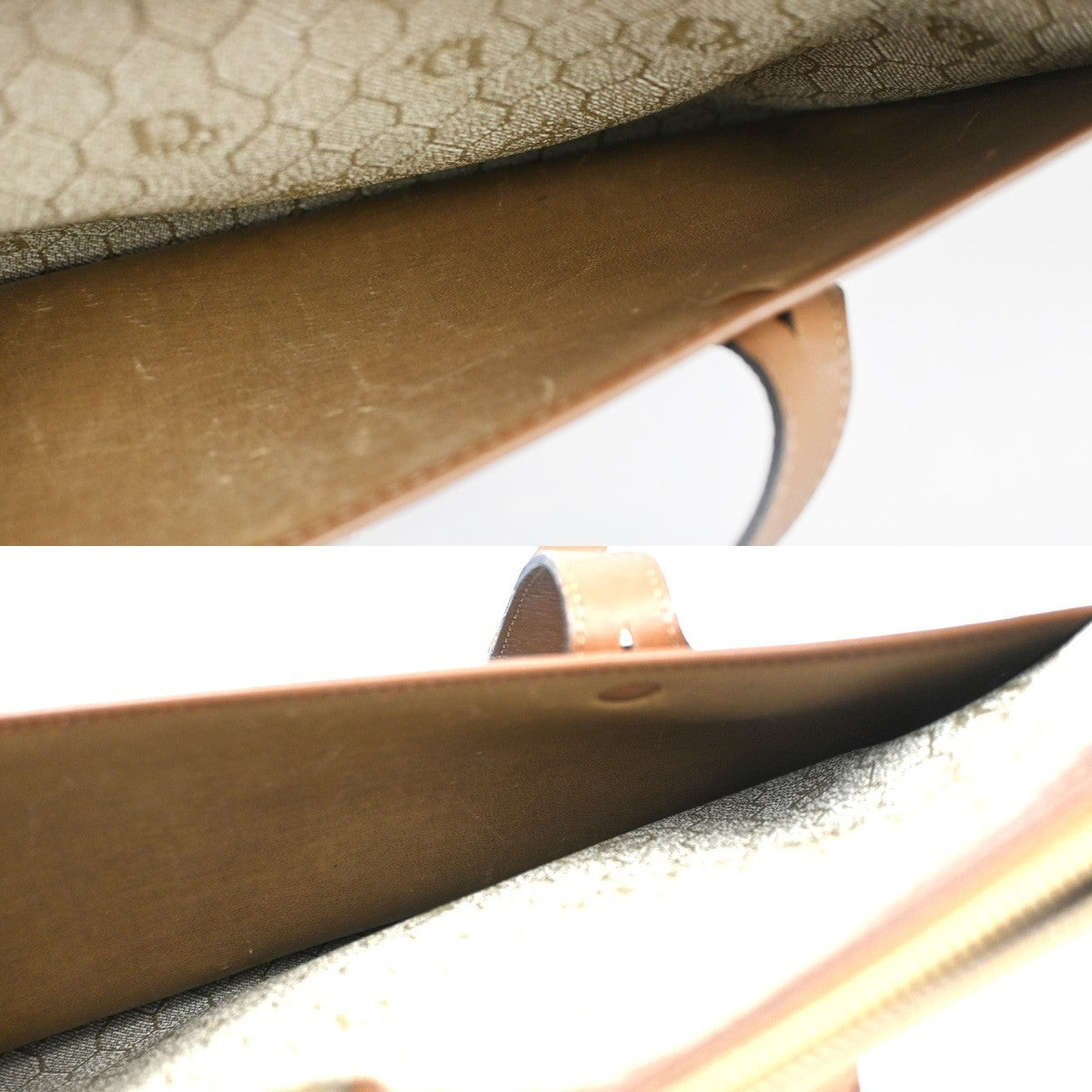 CHRISTIAN DIOR Logo Honeycomb Shoulder Hand Bag PVC Leather Beige GHW 62CA527