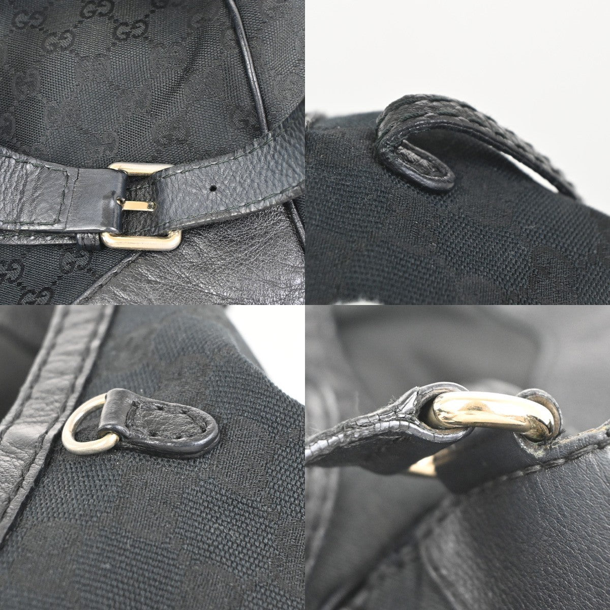 GUCCI Logo GG Pattern Shoulder Tote Bag Canvas Leather Black GHW Italy 34YH906