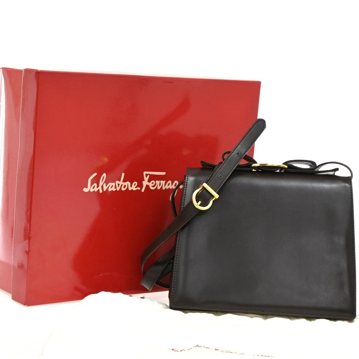 Salvatore Ferragamo Vara Bow Ribbon Hand Bag Leather Brown GHW Italy 05CA495