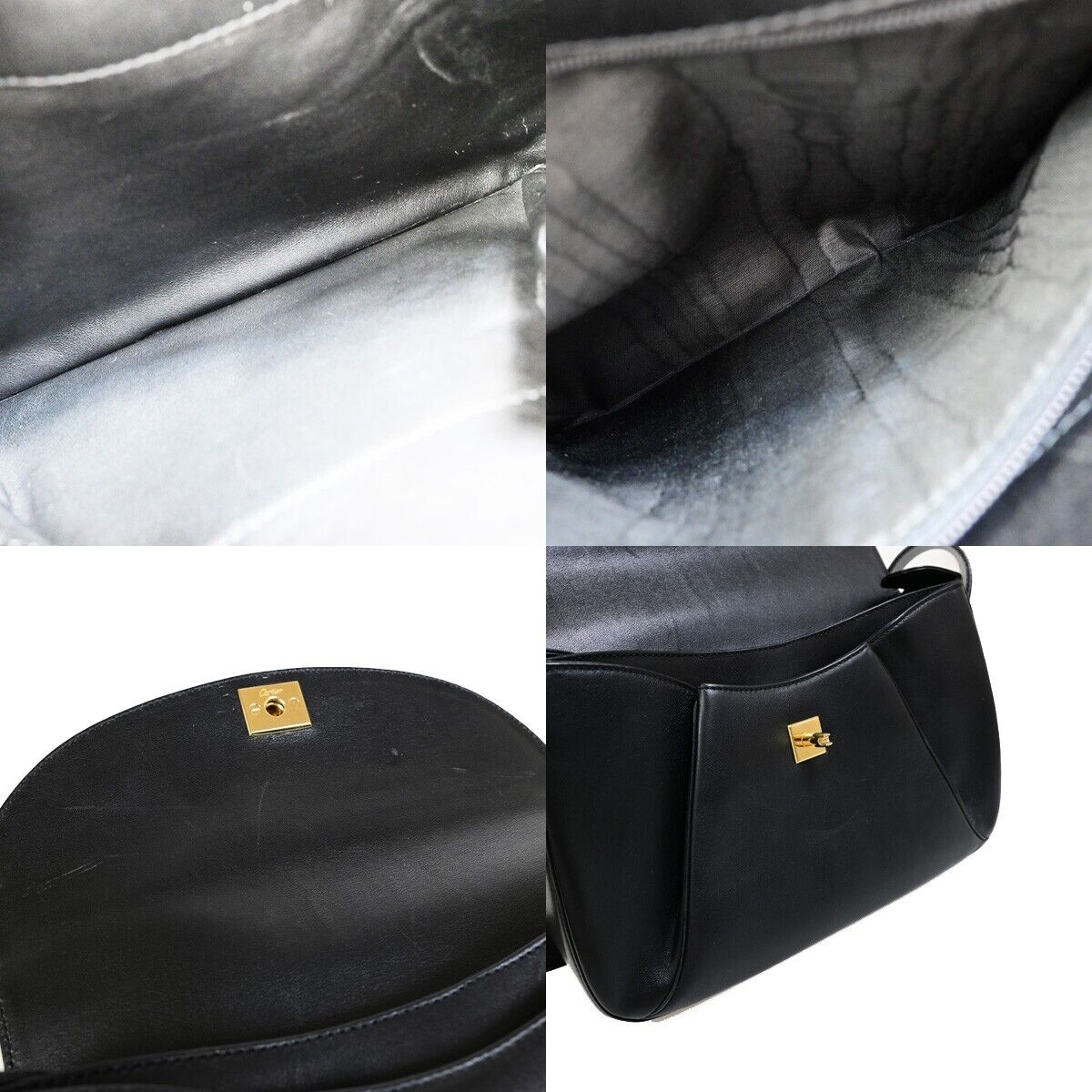CARTIER Logo Panther Shoulder Bag Leather Black GHW Made in Italy 77EC368