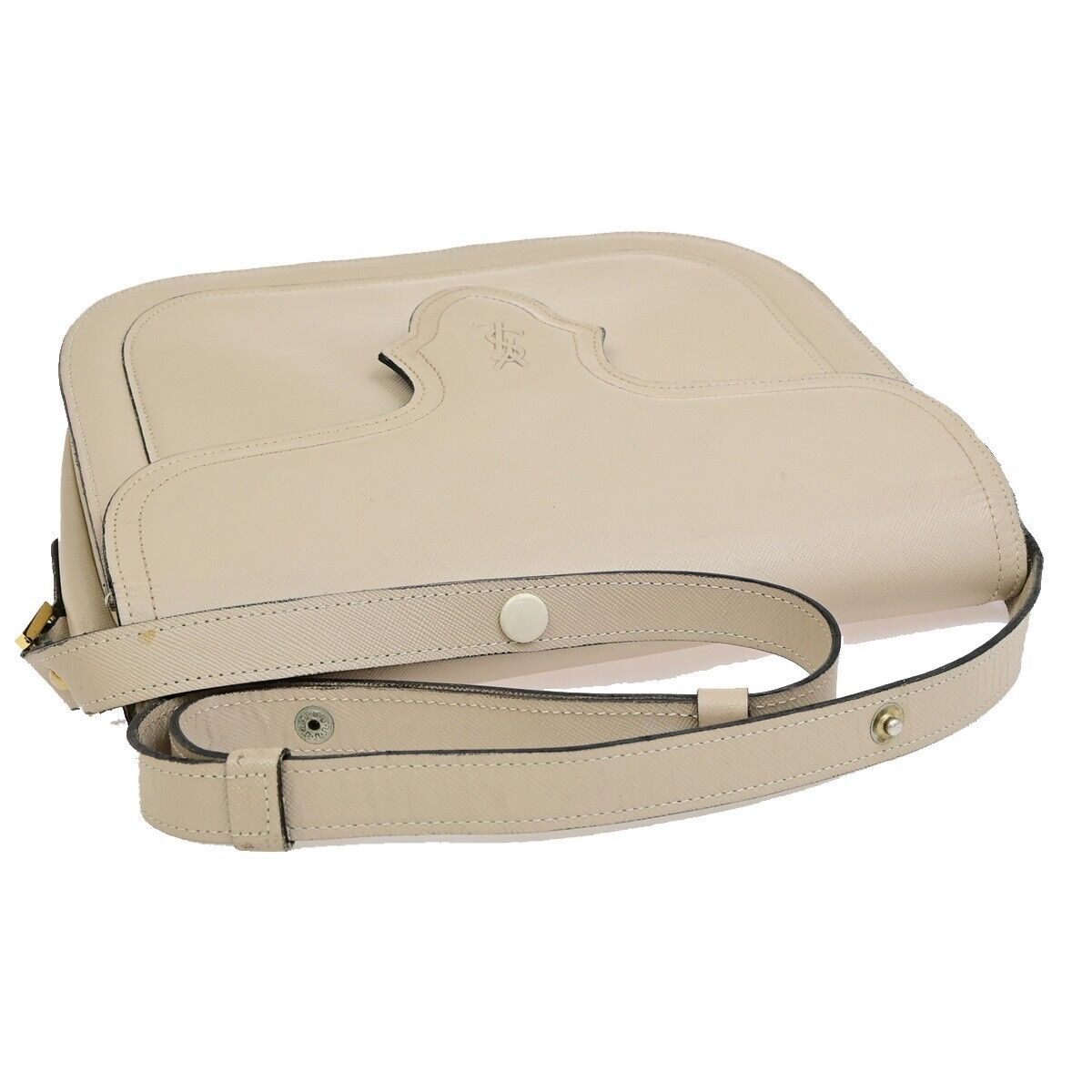 YVES SAINT LAURENT YSL Logo Shoulder Bag Leather Beige GHW 62EE051
