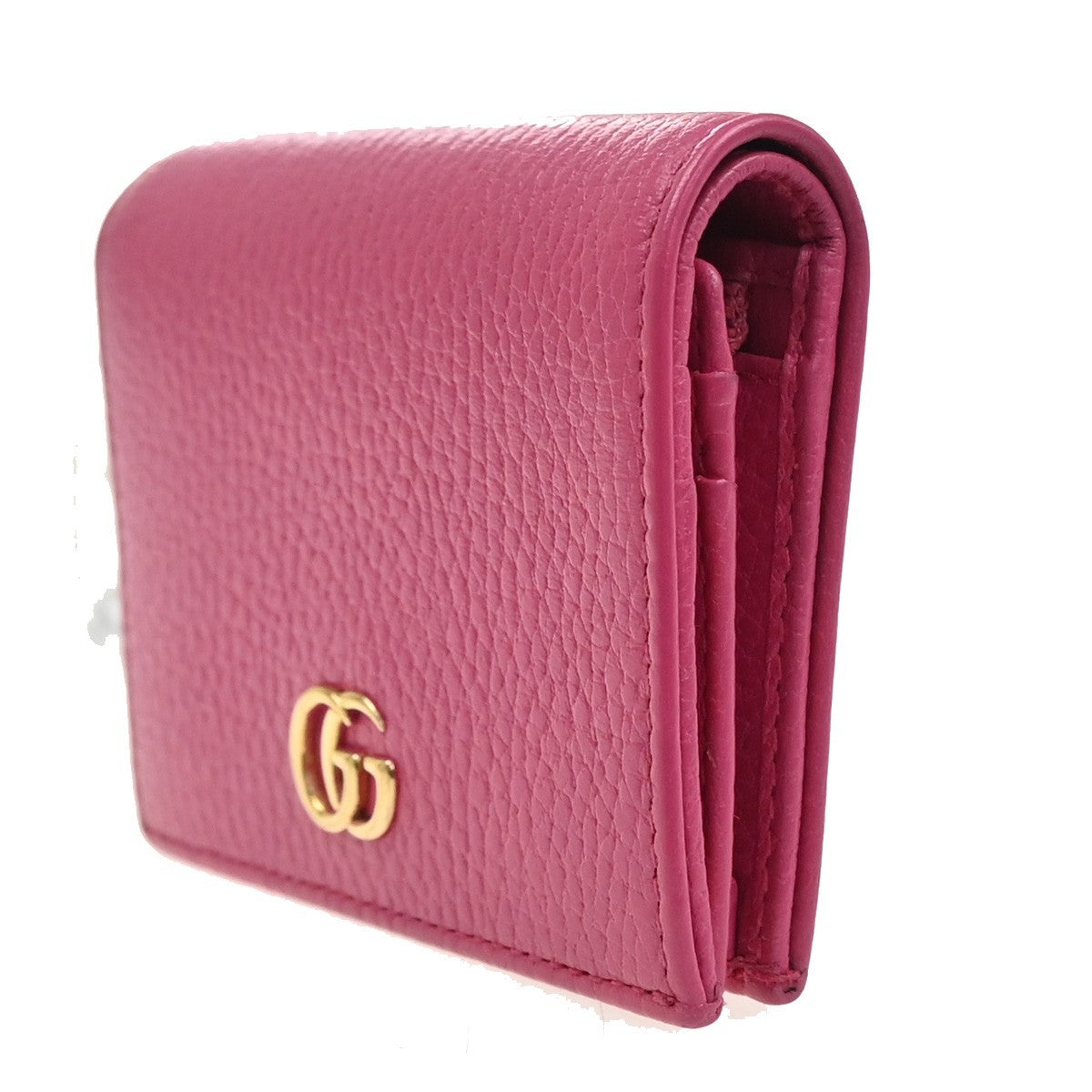 GUCCI Logo GG Marmont Trifold Compact Wallet Leather Pink GHW Italy 37MA483