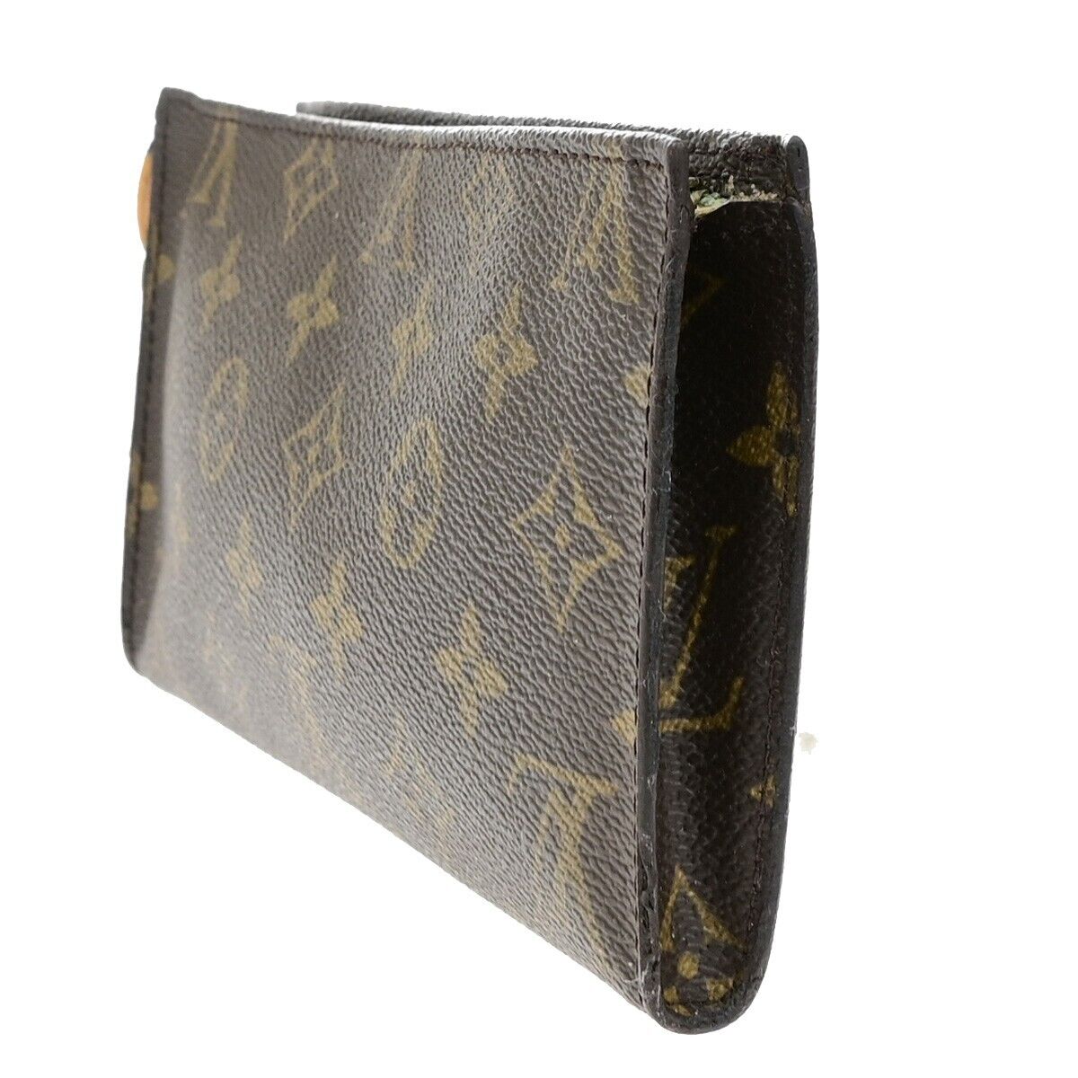 LOUIS VUITTON LV Logo Bucket GM Pouch Bag Monogram Leather Brown Gold 02ED726
