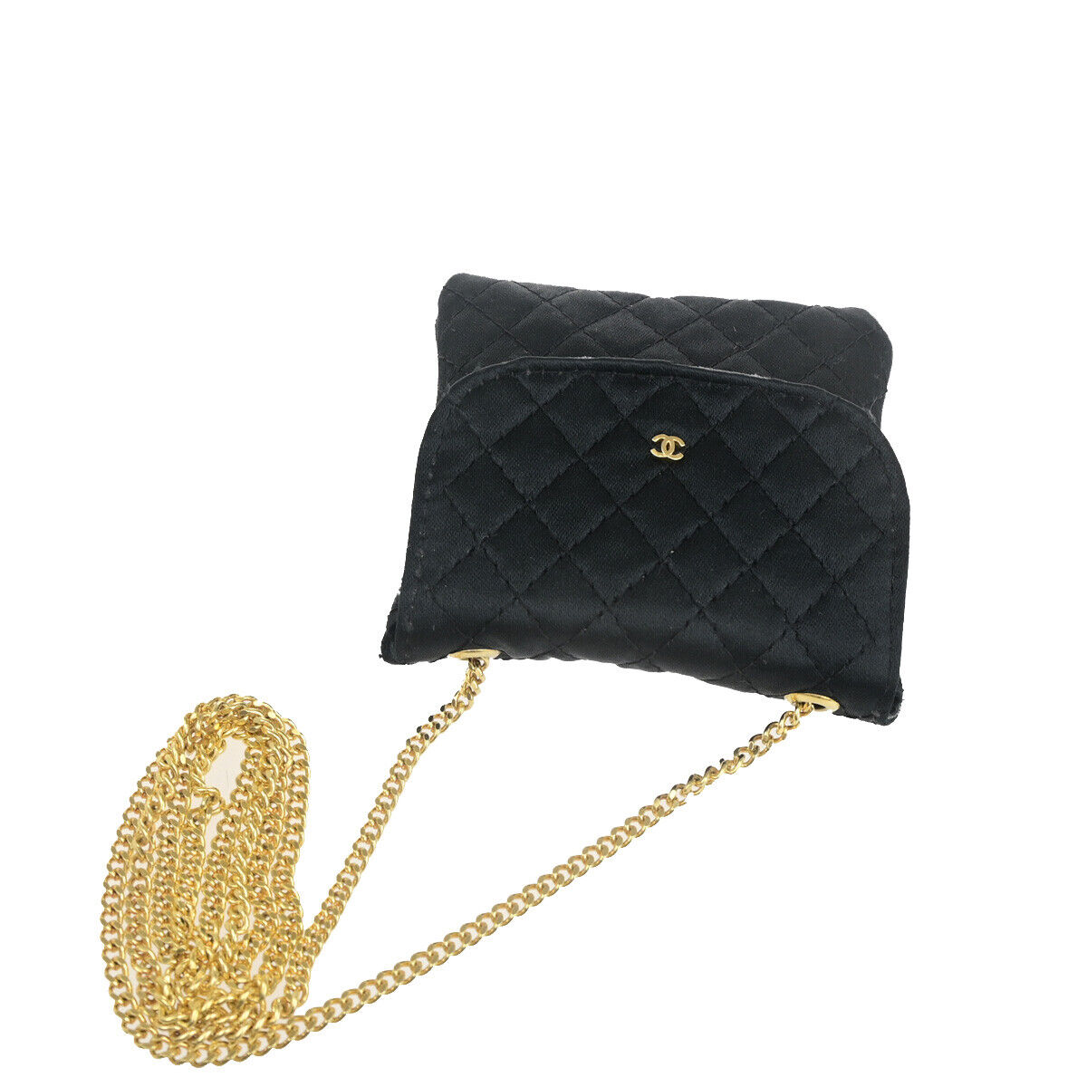 CHANEL CC Logo Micro Matelasse Shoulder Bag Pouch Canvas Leather Black 88RK080