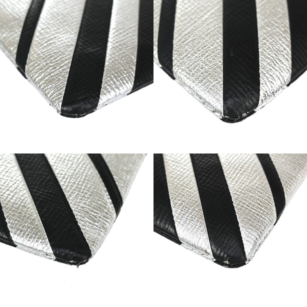 ANYA HINDMARCH Logo Fringe Tassel Clutch Hand Bag Leather Silver Black 69EA079