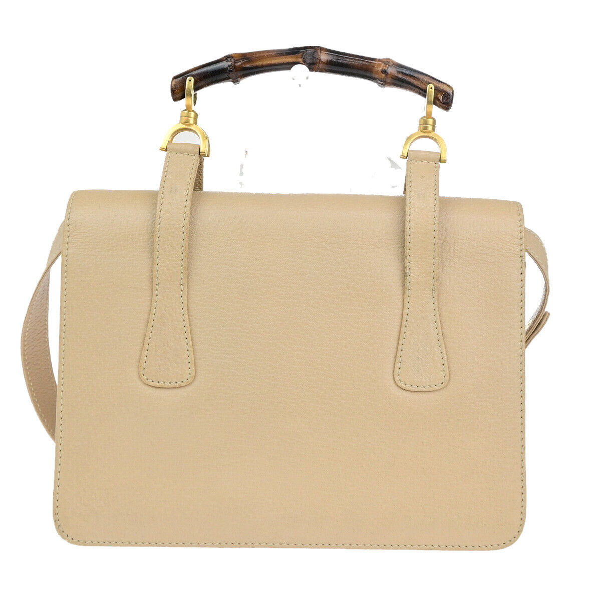 GUCCI Logo Bamboo 2Way Shoulder Hand Bag Leather Beige GHW Italy 95YG616