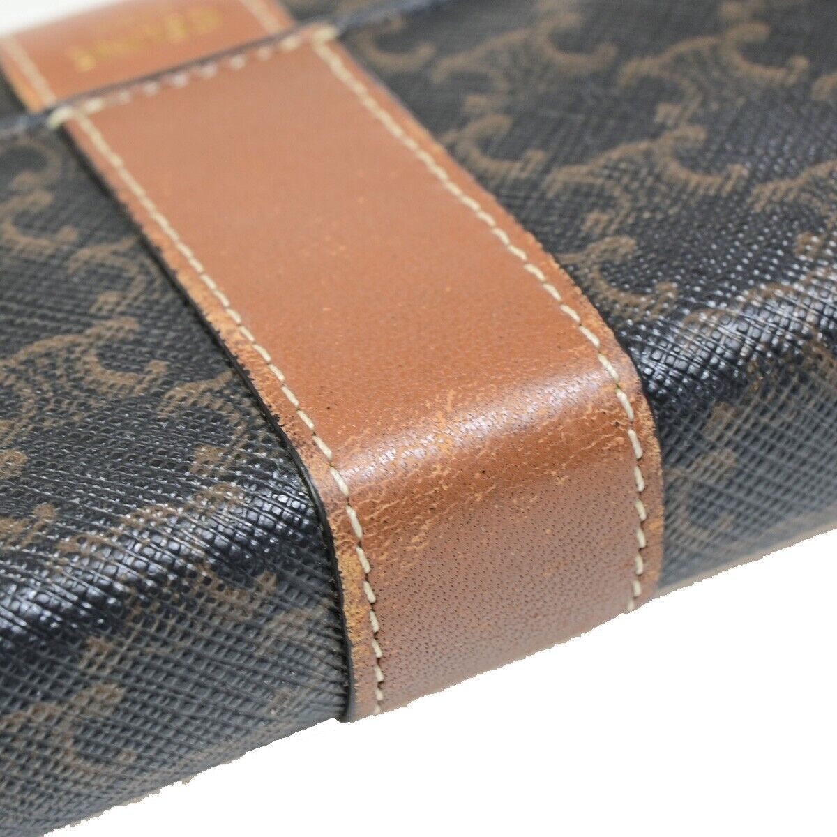 CELINE Logo Macadam Pattern Bifold Wallet PVC Leather Brown Italy 68FB093