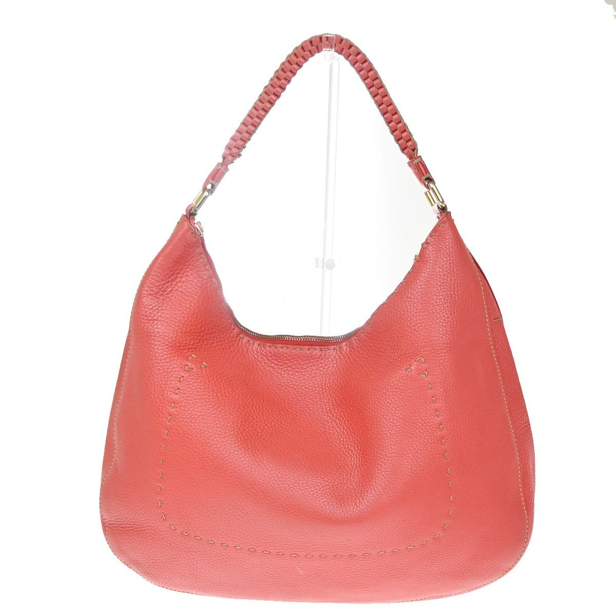 FENDI Logo Selleria Shoulder Hobo Bag Leather Red GHW Italy 82YJ094