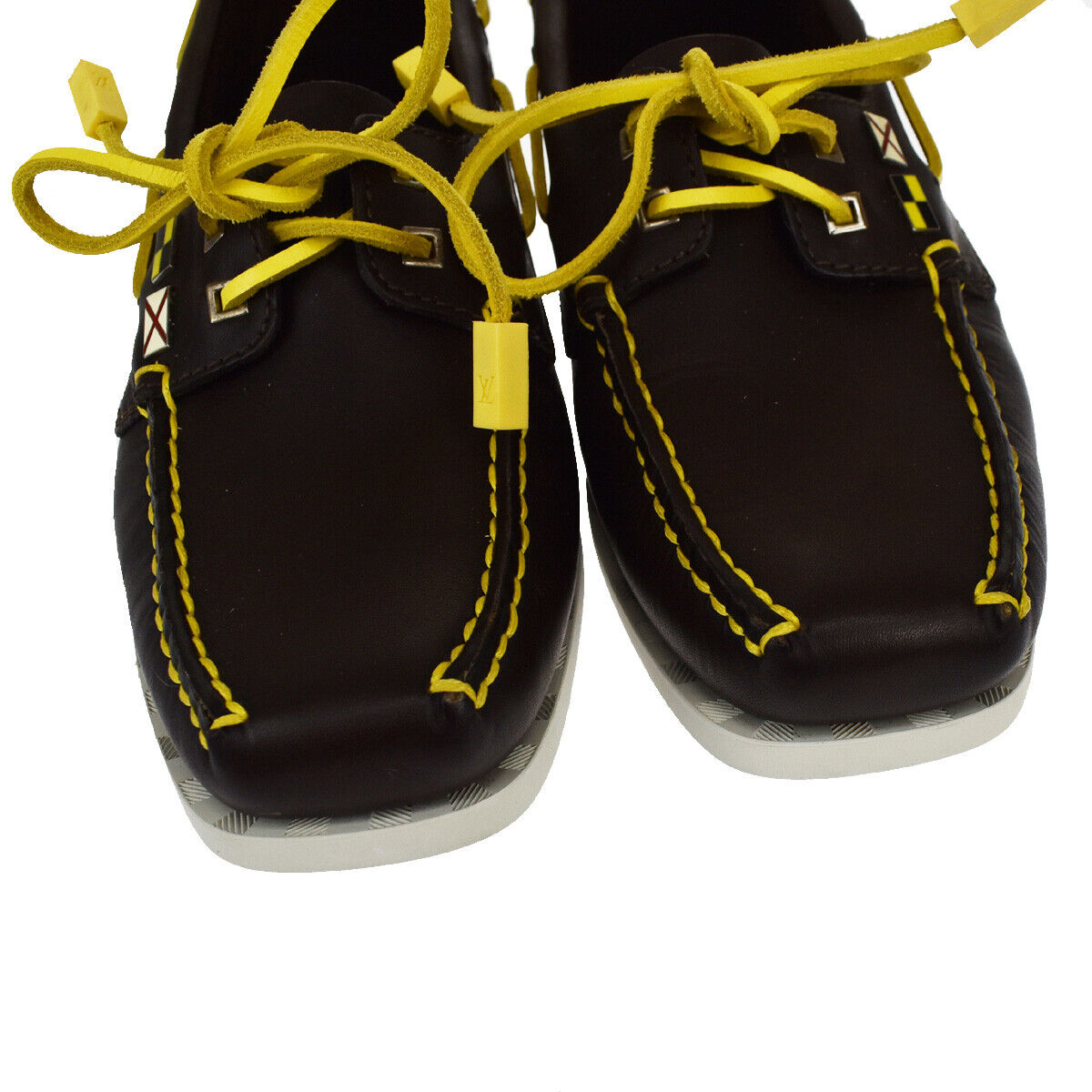 GOOD CONDITION! LOUIS VUITTON Cup Logo Shoes Leather Brown Yellow #37 88ML552