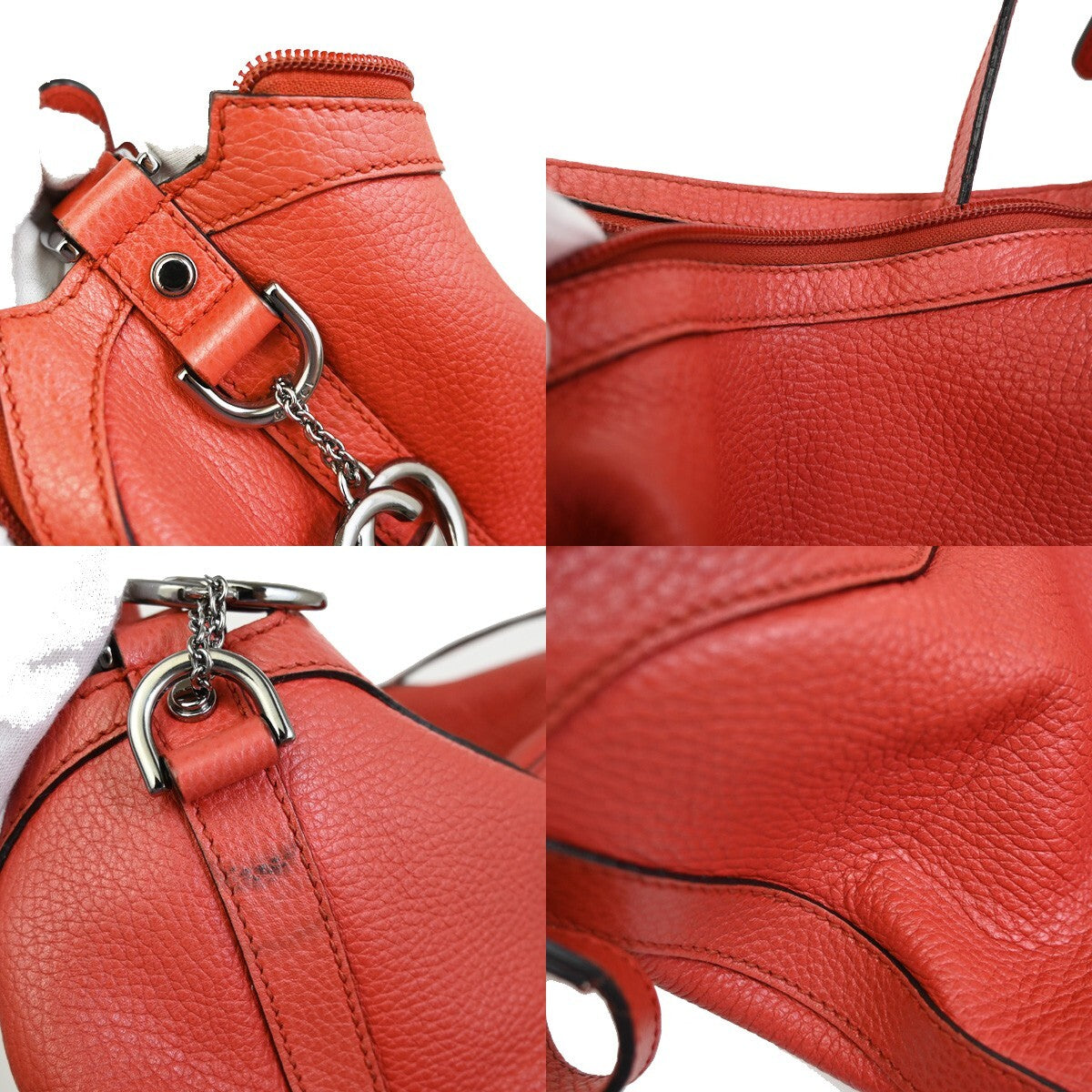 GUCCI Logo GG Pattern Shoulder Hobo Bag Leather Red SHW Italy 37FB597