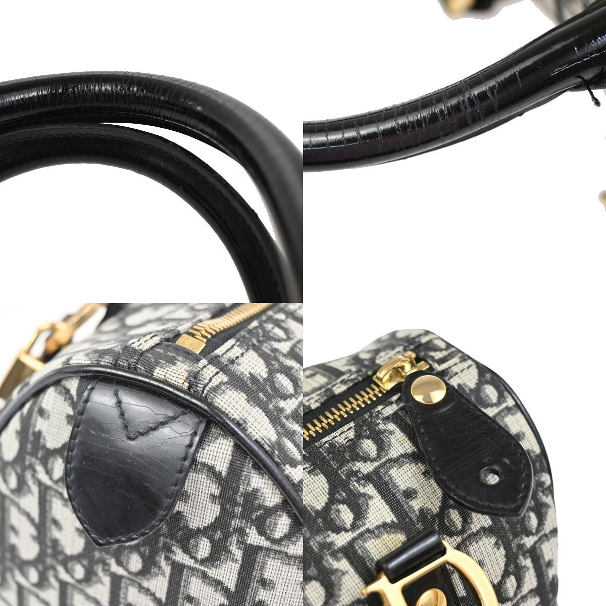 CHRISTIAN DIOR Trotter Pattern Hand Bag PVC Patent Leather Black GHW 95RQ051