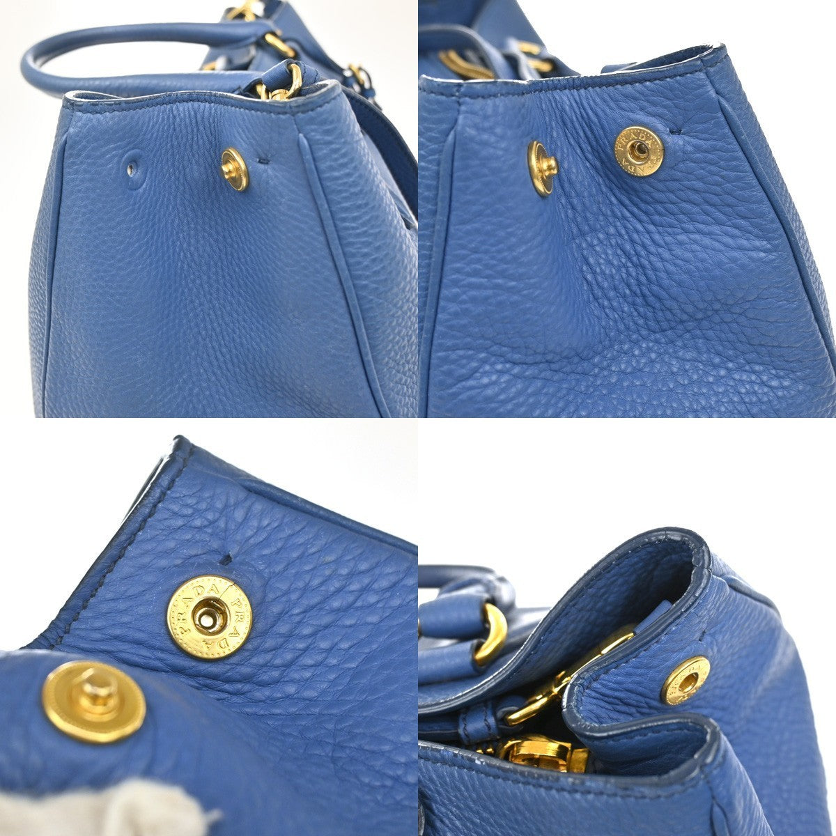 PRADA Logo 2Way Shoulder Hand Bag Vitello Daino Leather Blue GHW Italy 18YJ205