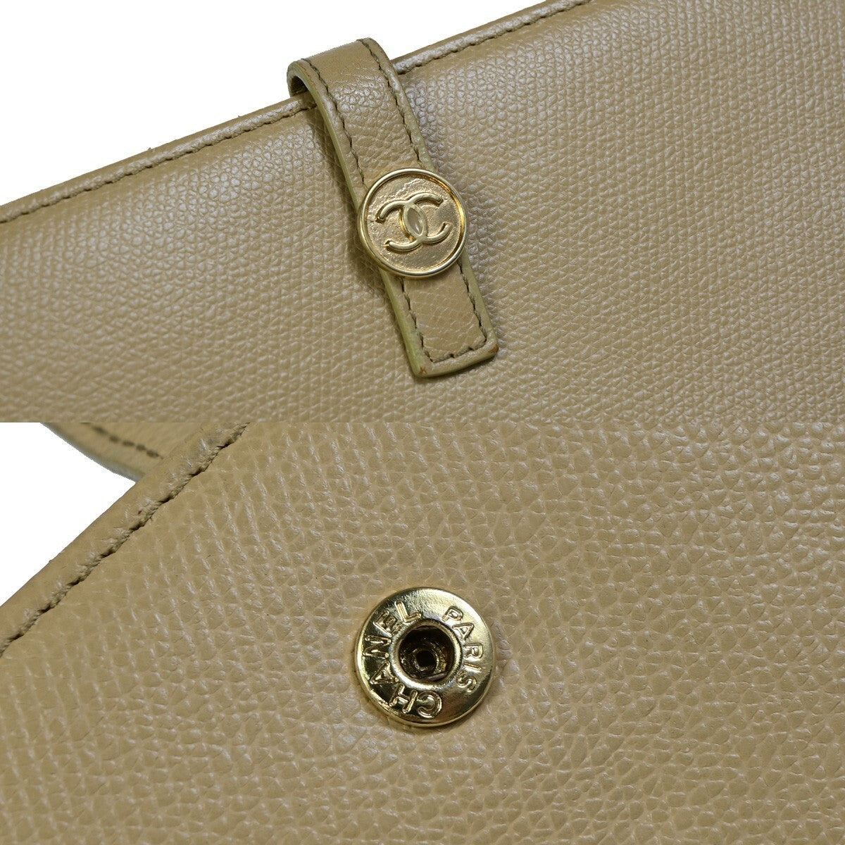 CHANEL CC Logo Long Bifold Wallet Purse Leather Beige GHW Italy 39RF190