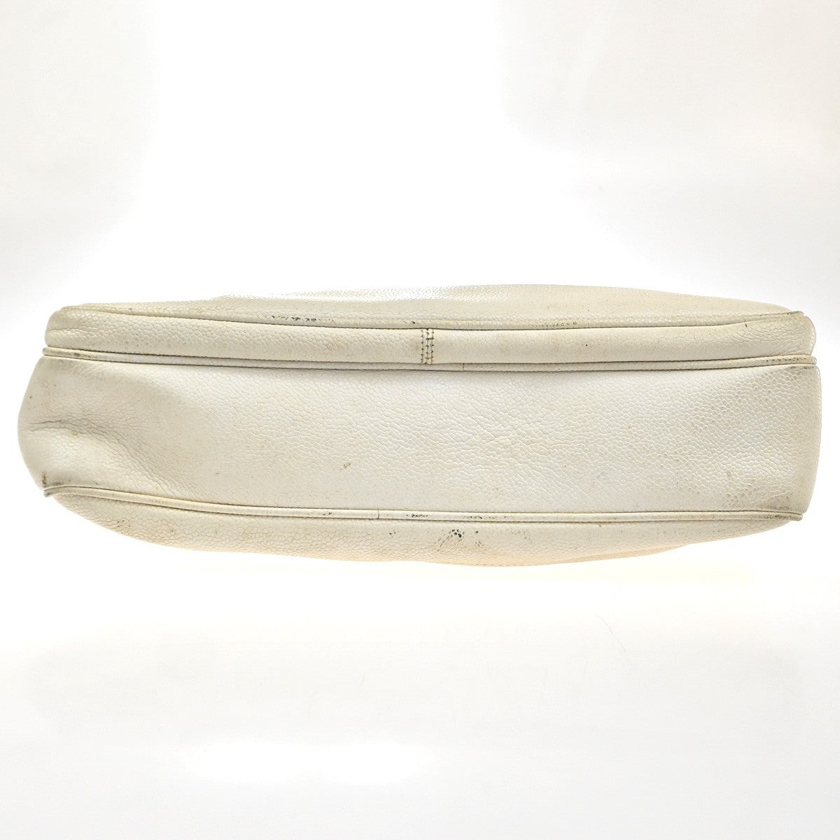 CHANEL CC Shoulder Bag Grained Calfskin Leather White GHW Vintage 12RP179