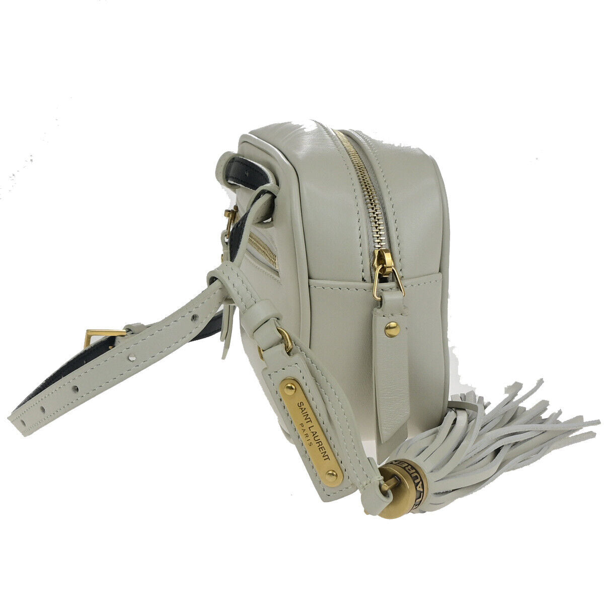 SAINT LAURENT YSL Logo Lou Belt Bum Body Bag Tassel Leather Ivory GHW 21YG406