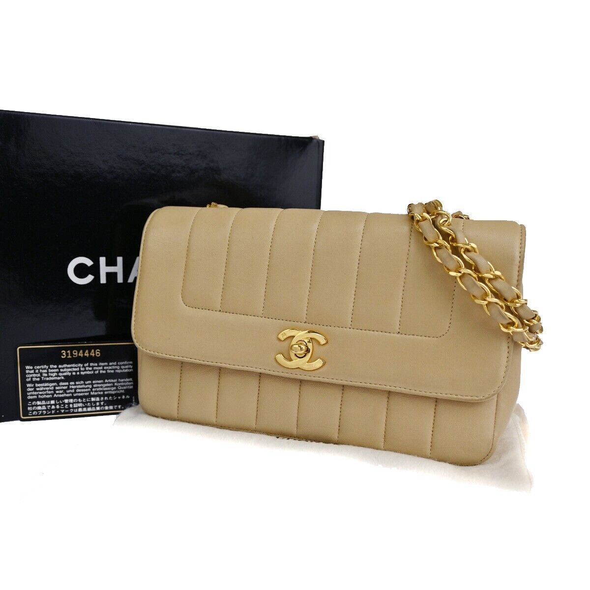 CHANEL CC Mademoiselle Chain Shoulder Bag Leather Beige GHW Vintage 864RJ466