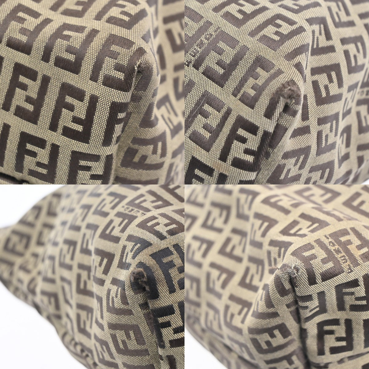 FENDI Logo Zucca Zucchino Pattern Hand Bag Canvas Leather Black Italy 65CA601