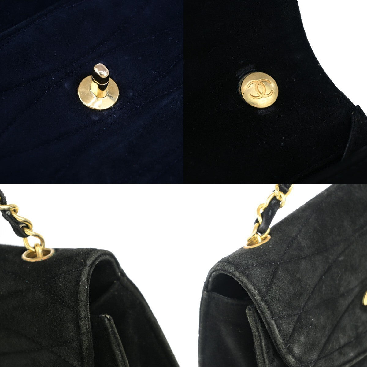 CHANEL CC Logo Velvet Chain Shoulder Bag Suede Leather Black Vintage 683RK554