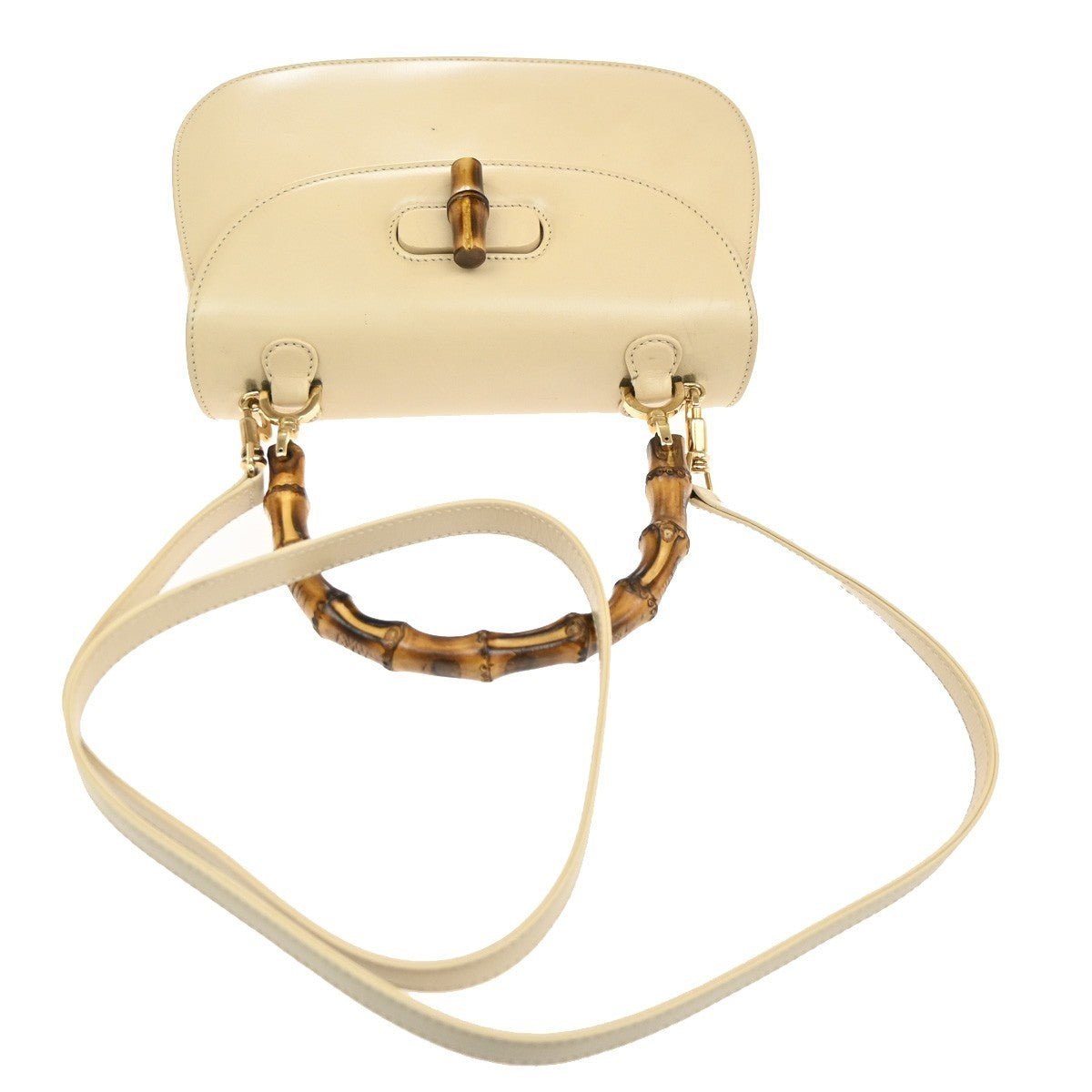 GUCCI Bamboo handle 2way Shoulder Hand Bag  Leather Beige GHW Italy 43MA010