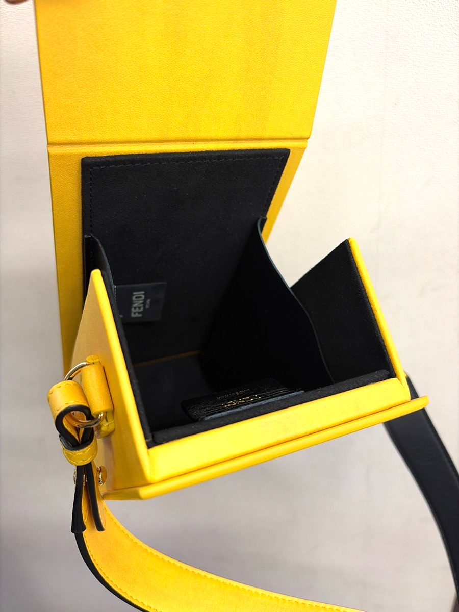 FENDI Logo Box Vertical Mini Shoulder Bag Leather Yellow GHW Italy 11YH946