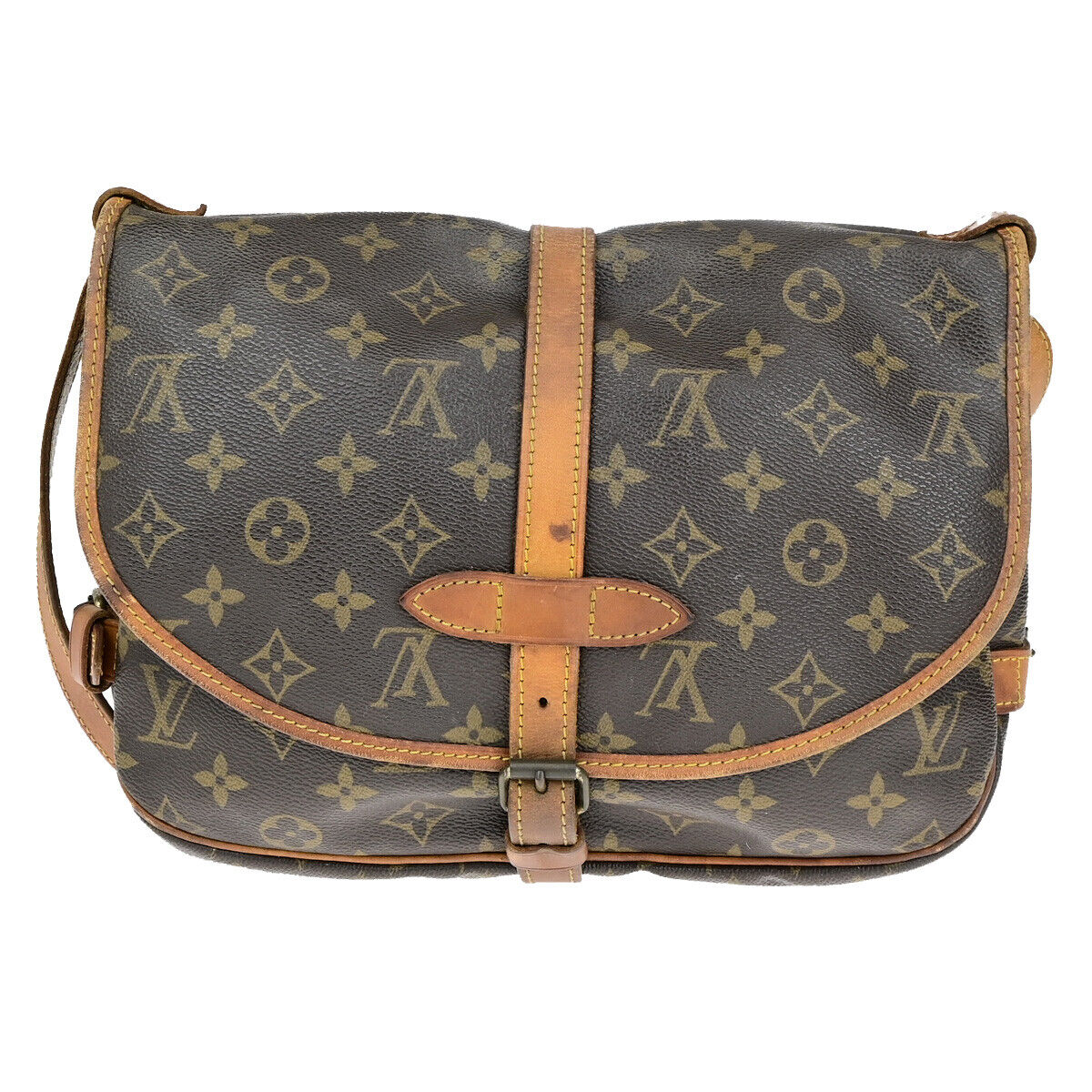 LOUIS VUITTON Logo Saumur 30 Shoulder Bag Monogram Leather Brown M42256 30YG704