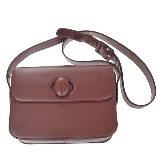 CARTIER Must Line Turn lock Shoulder Bag  Leather Burgundy Red Italy 61KB948