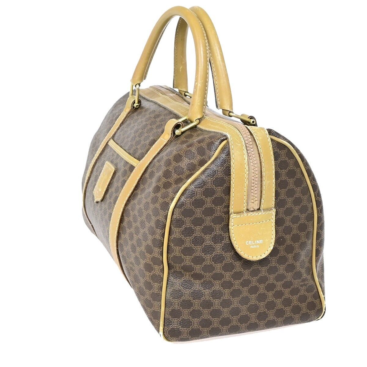 CELINE Macadam Pattern Travel Hand Bag PVC Leather Brown Italy 09FA744