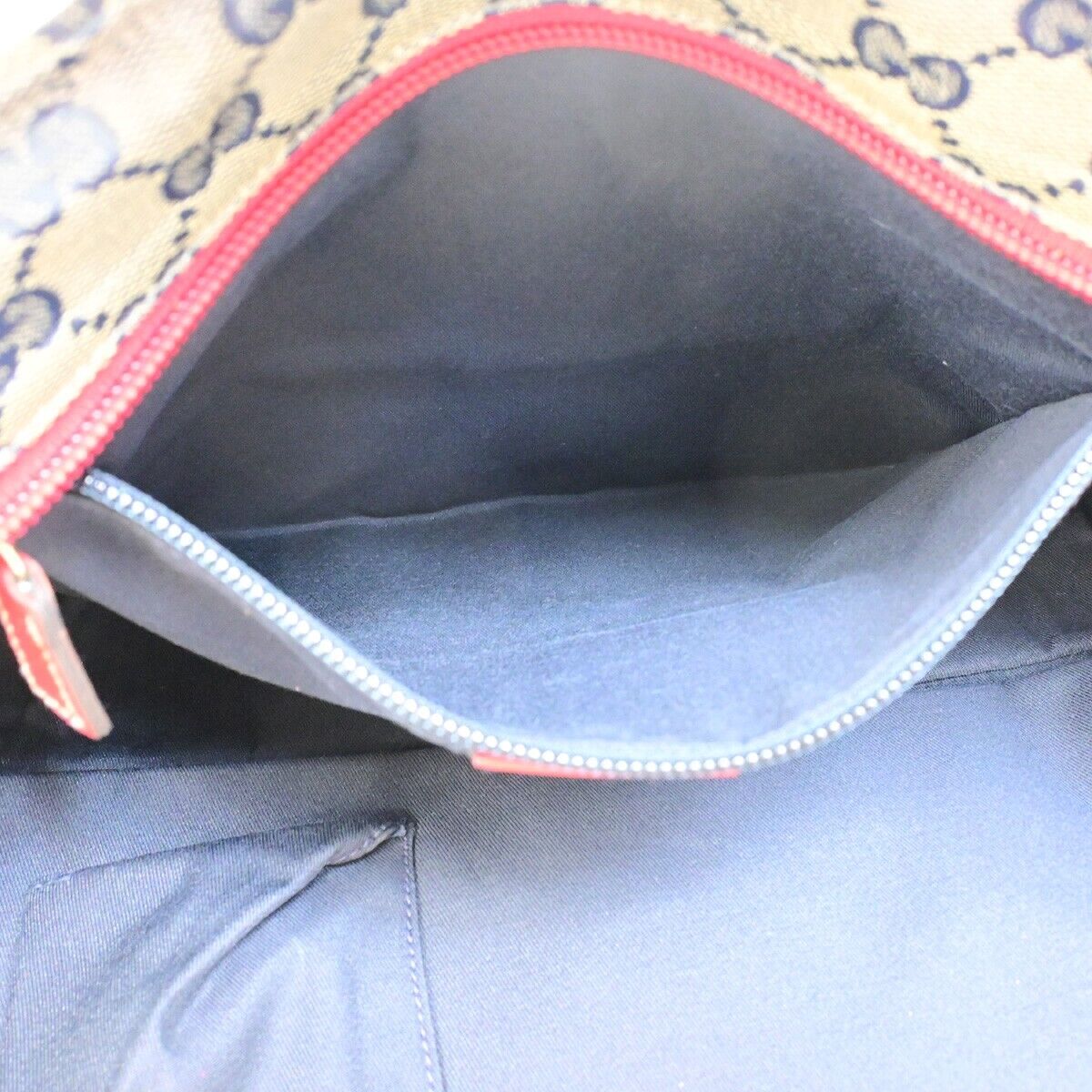 GUCCI GG Pattern Crystal ShoulderBag Coating Canvas Leather Navy Blue 67EB789