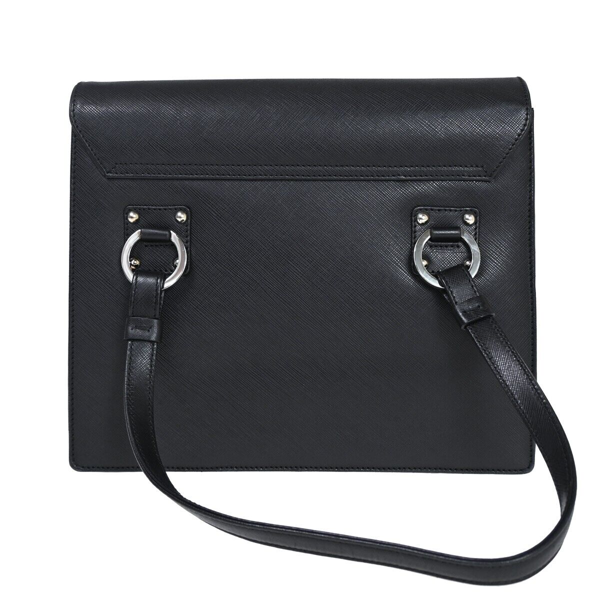 SALVATORE FERRAGAMO Gancini Hand Bag Leather Black Silver Made in Italy 62HB100