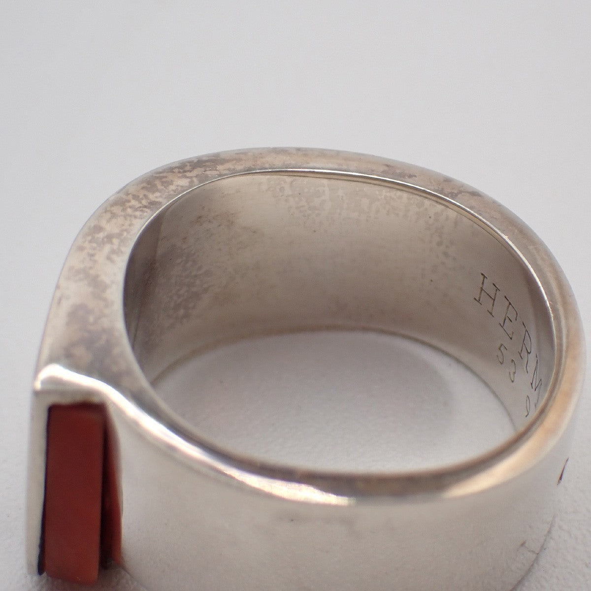 HERMES H Logo Candy Ring Size 53 Silver Ag 925 Red Accessory 32RP016