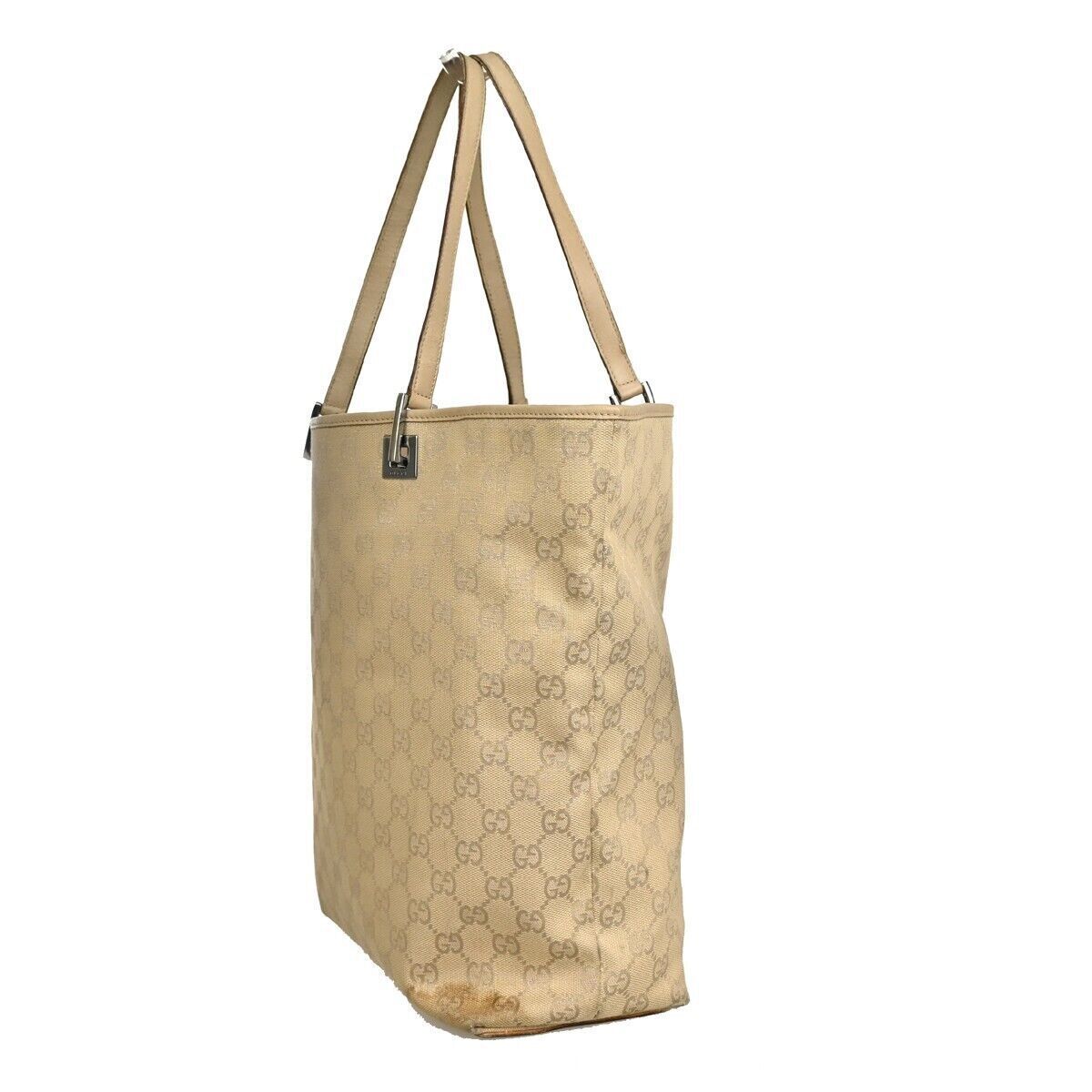 GUCCI Logo GG Pattern Tote Shoulder Bag Canvas Leather Beige SV Italy 08GA225