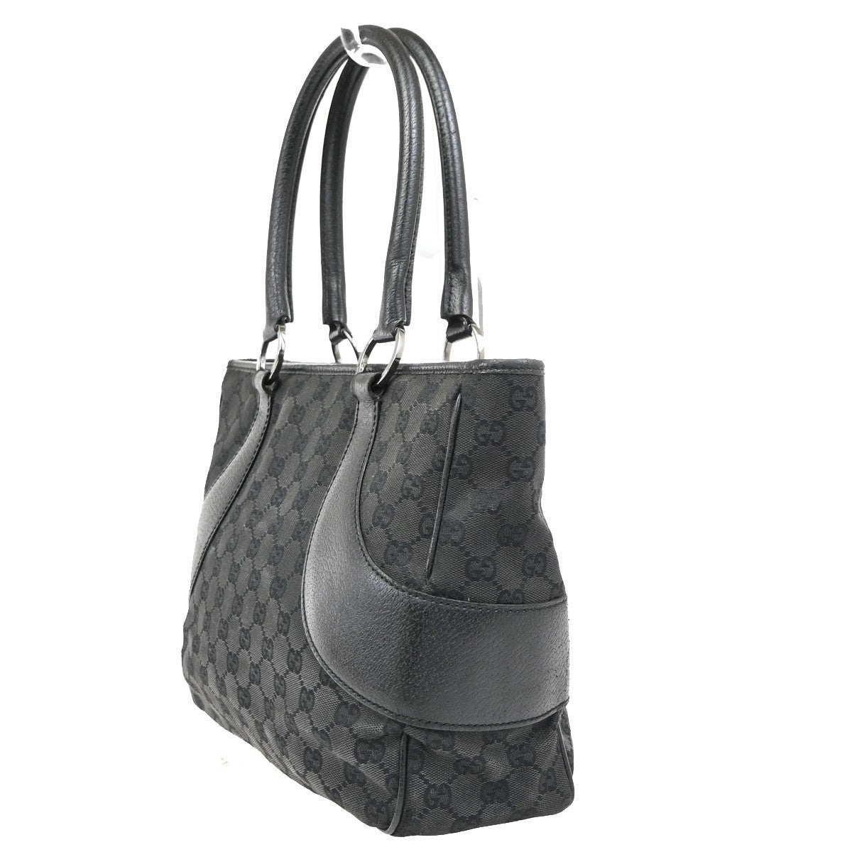 GUCCI Logo GG Pattern Shoulder Tote Bag Canvas Leather Black SHW Italy  61PA141