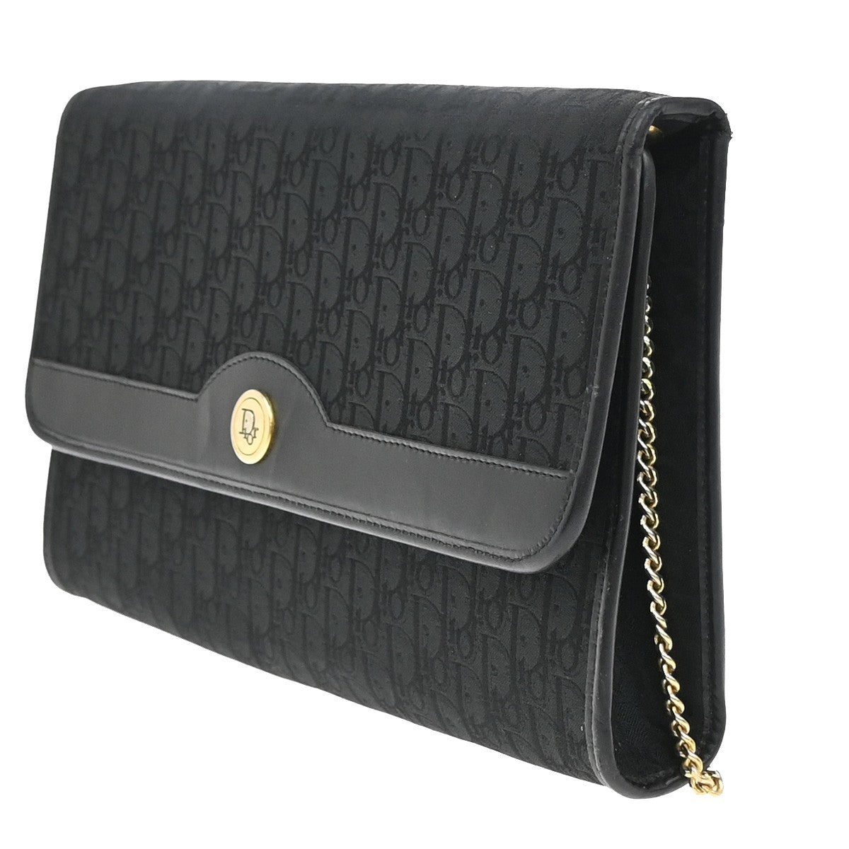 CHRISTIAN DIOR Trotter Pattern 2way Clutch Hand Bag Canvas Leather Black 38EF942