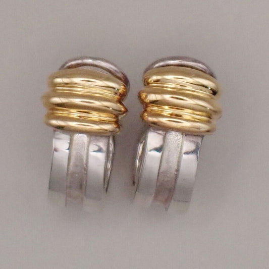 Tiffany & Co. Logo Groove Earrings Gold 750 Silver 925 Hoop 80YF683