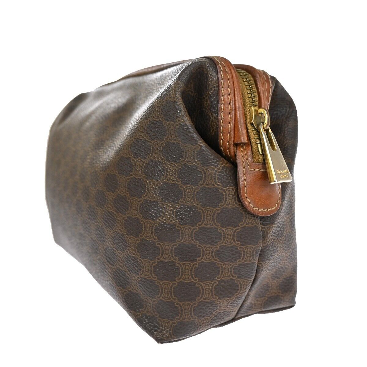 CELINE Logo Macadam Pattern Clutch Hand Bag PVC Leather Brown Italy 02ED480