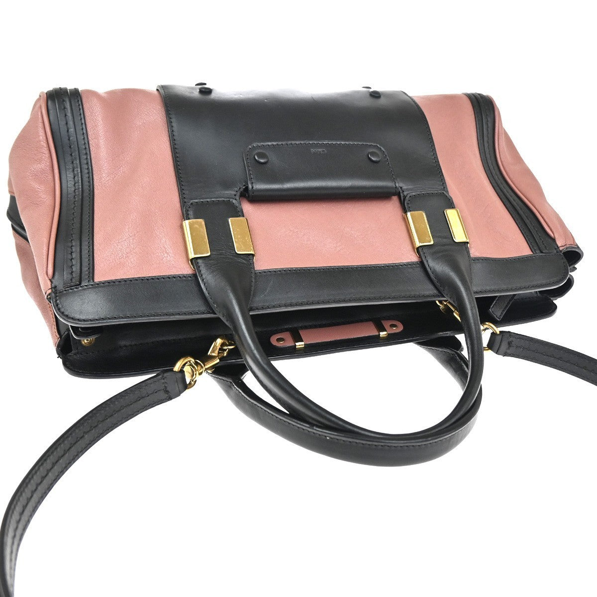 CHLOE Alice 2Way Shoulder Hand bag Leather Black Pink GHW Italy 35TA464