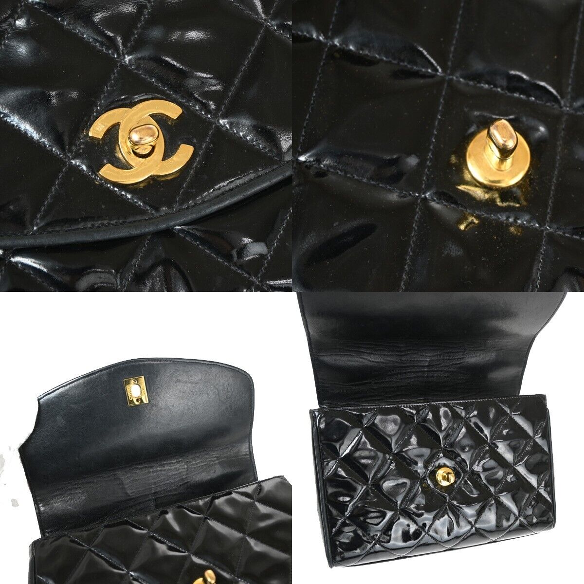 CHANEL CC Logo Matelasse 23 Hand Bag Patent Leather Black GHW 691RJ745