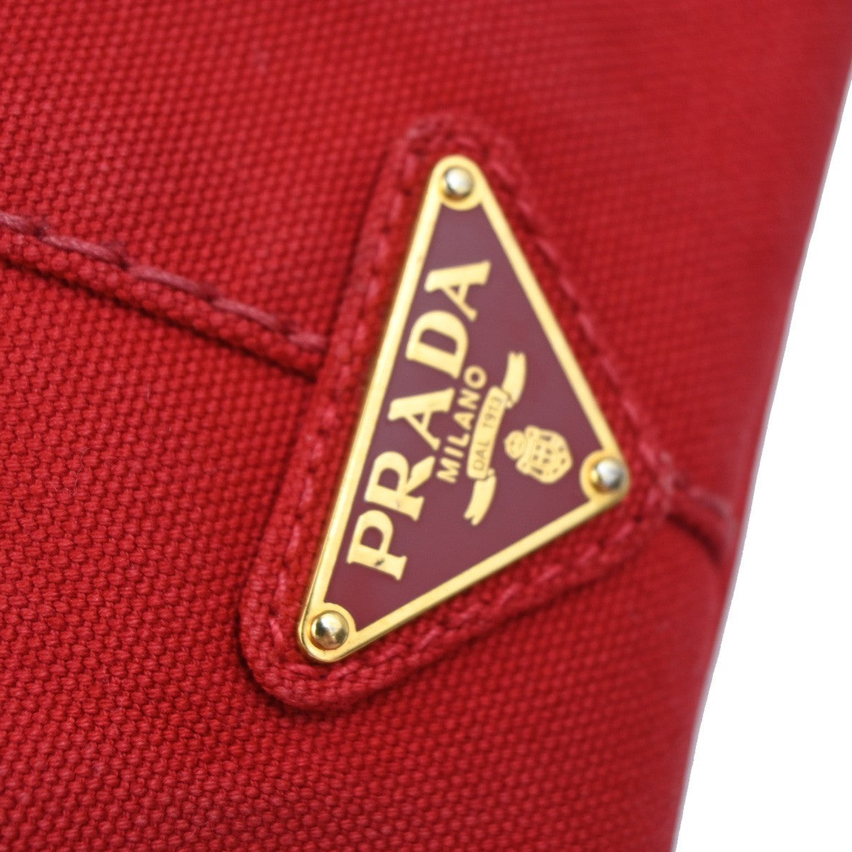 PRADA Logo CANAPA Shoulder Hand Tote Bag Canvas Leather Red GHW Italy 34AA200