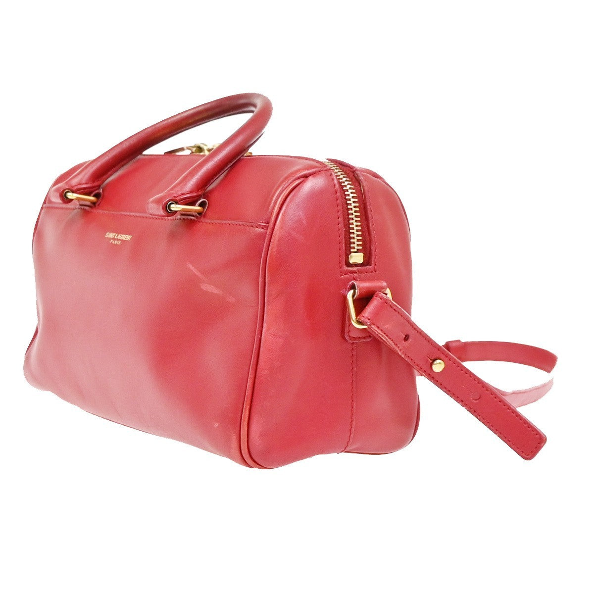 SAINT LAURENT Baby Duffle 2Way Shoulder Handbag Leather Red GHW Italy 86ZA293