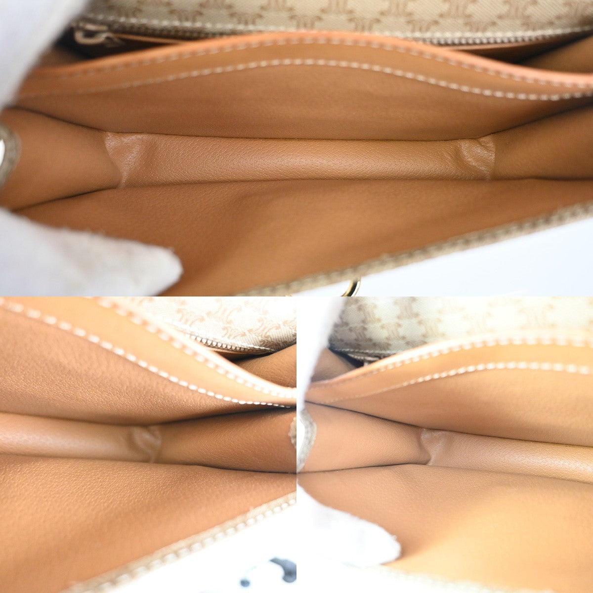 CELINE Logo Macadam Pattern Shoulder Bag PVC Leather Beige Italy 83MA283