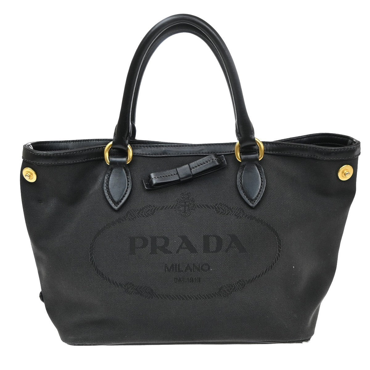 PRADA Logo Jacquard Shoulder Hand Bag Canvas Leather  Black GHW 30SA098