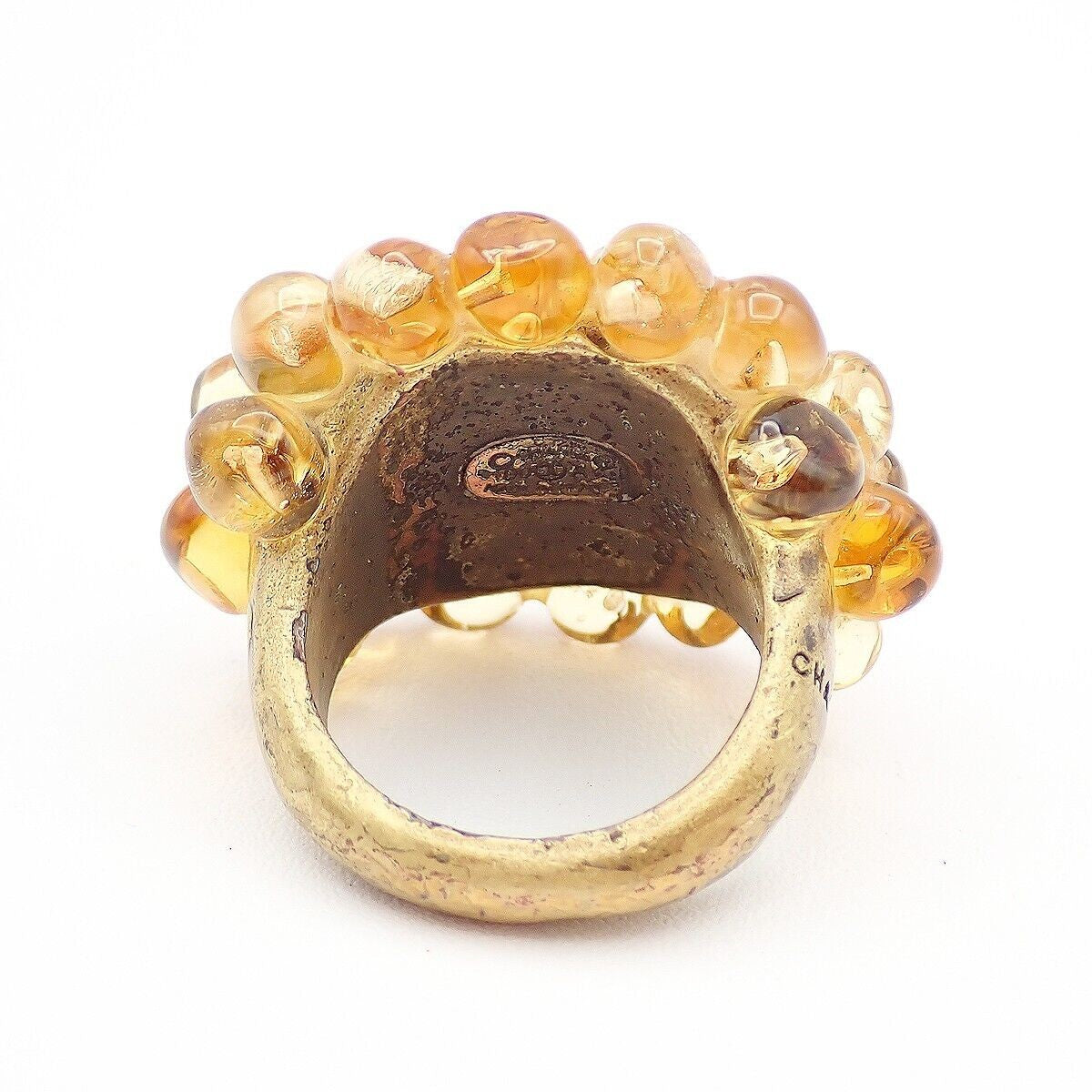 CHANEL Logo Gripoix Ring 00A Brown Gold-Plated France Accessory 38RJ930