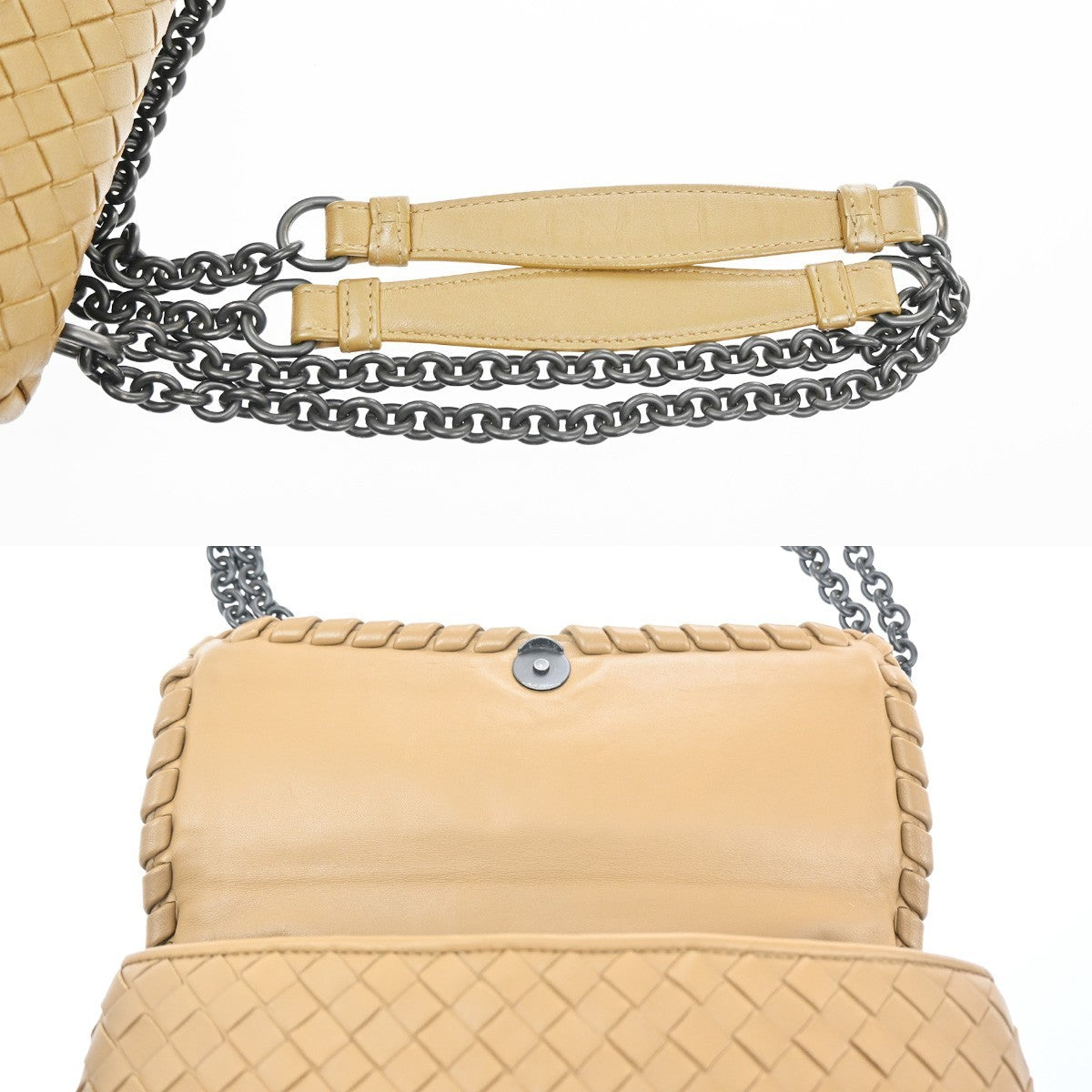 BOTTEGA VENETA Logo Intrecciato Chain Shoulder Bag Leather Beige Italy 26RL853